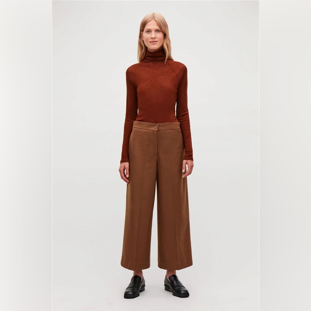 COS Wide-Leg Wool-Cashmere Trouser in Brown 6